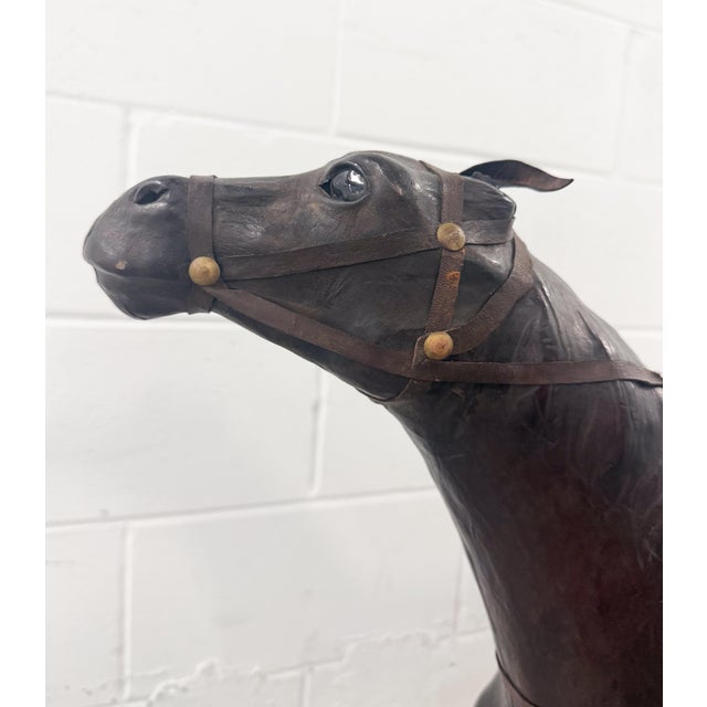 Abercrombie & Fitch Rare 30” W Vintage Equestrian Leather Horse W/Saddle Statue For Sale - Image 4 of 13