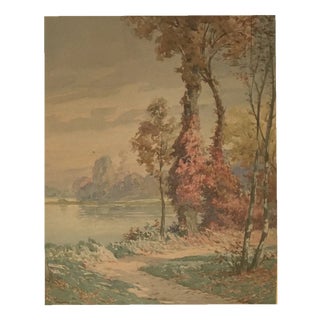Joseph Ferrero, Bord du lac en automne, Watercolor on Paper, Framed For Sale