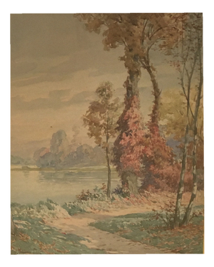 Joseph Ferrero, Bord du lac en automne, Watercolor on Paper, Framed