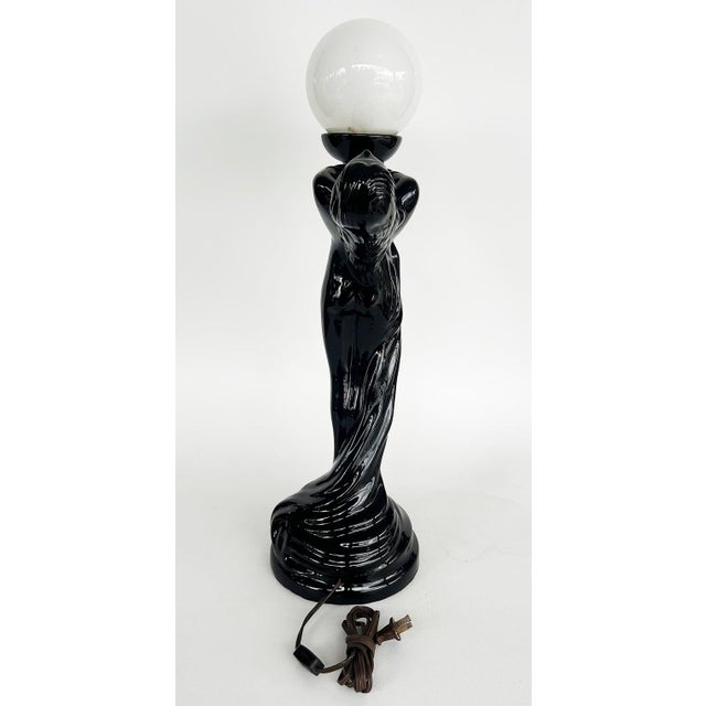 Mid 20th Century Large Art Deco Ceramic Table Lamps, Glass Shades - a Pair For Sale - Image 11 of 13