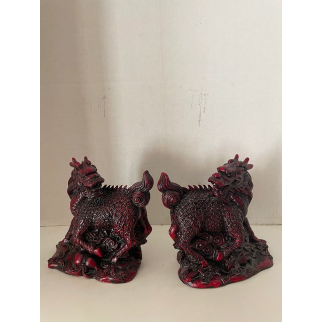 Vintage 1990s Red Cinnabar Chinese Food Dogs a Pair For Sale - Image 12 of 12