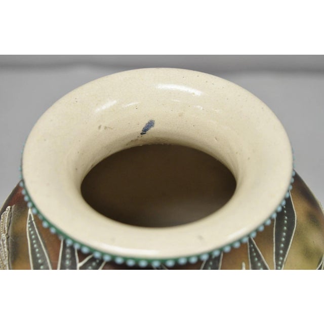 Antique Japanese Heavy Moriage Hand Painted Porcelain Oriental Bird Satsuma Vase For Sale - Image 10 of 16