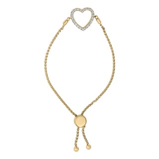 Gold Vermeil Diamond Accent Heart Lariat Bolo Bracelet For Sale