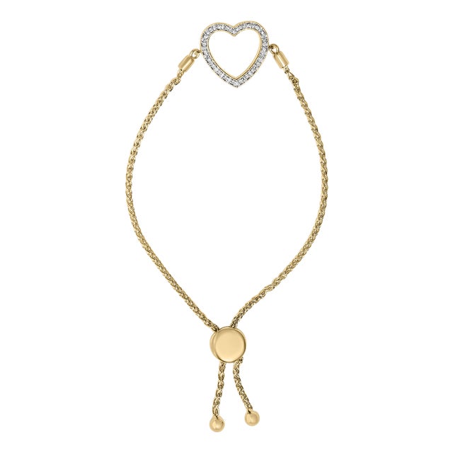 Gold Vermeil Diamond Accent Heart Lariat Bolo Bracelet For Sale