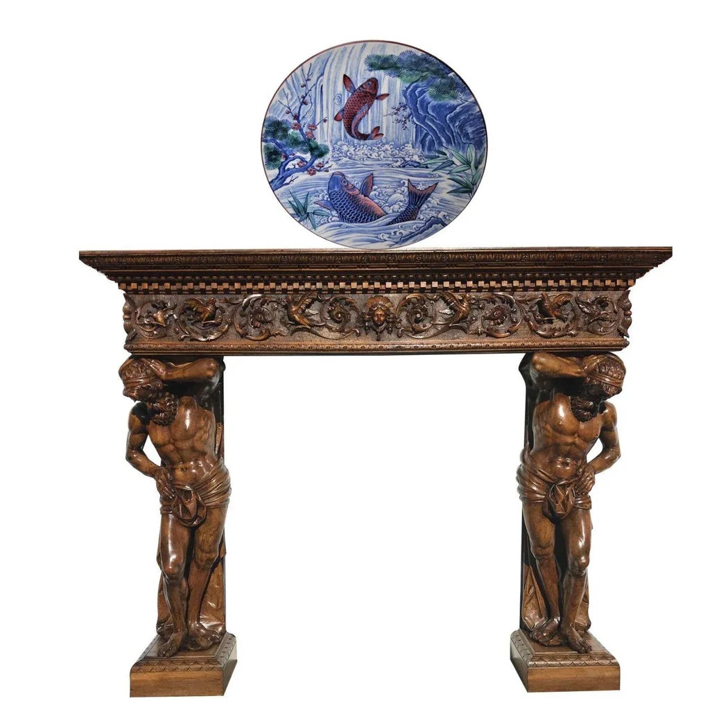 Japanese Platter Mino-Yaki Koi Fish Hand-Painted Decorative Large