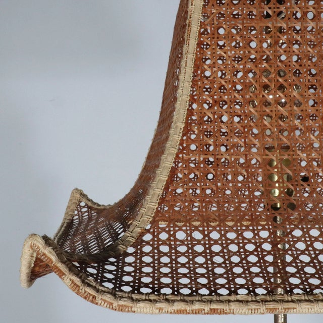 Chinoiserie Monumental Florentine Hand Painted Signed Lamp with Caned Pagoda Shade For Sale - Image 3 of 12