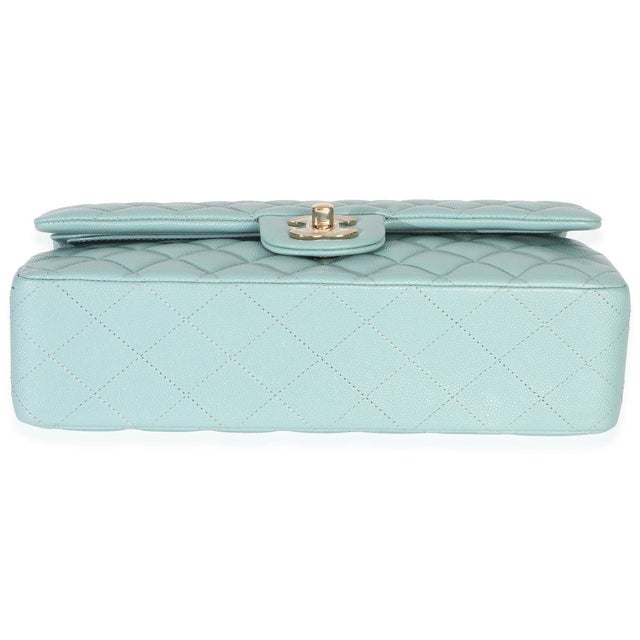 Animal Skin Mint Quilted Caviar Medium Classic Double Flap Handbag For Sale - Image 7 of 9