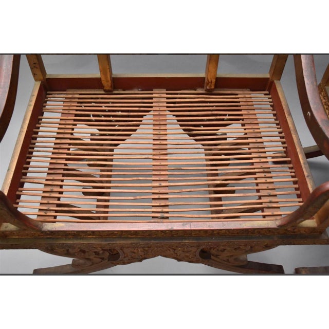 Pair Rosewood Howdah Elephant Saddle Chairs, Antique Paisley For Sale - Image 11 of 12