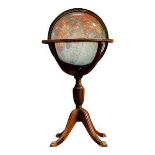 1930s Replogle Lighted Floor Globe on Wood Stand For Sale