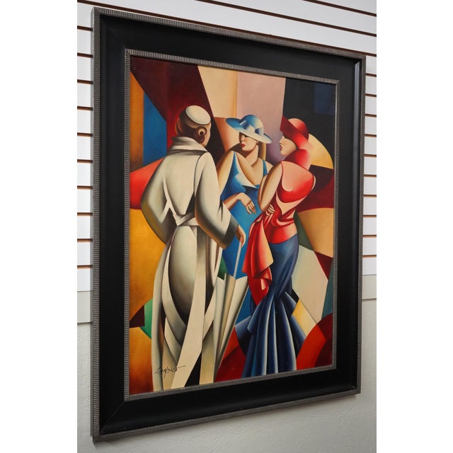 Age: Approx. 30 Years Old Details: Bright & Vibrant Colors Black Frame Art Deco Design Large Impressive Painting Offered @...