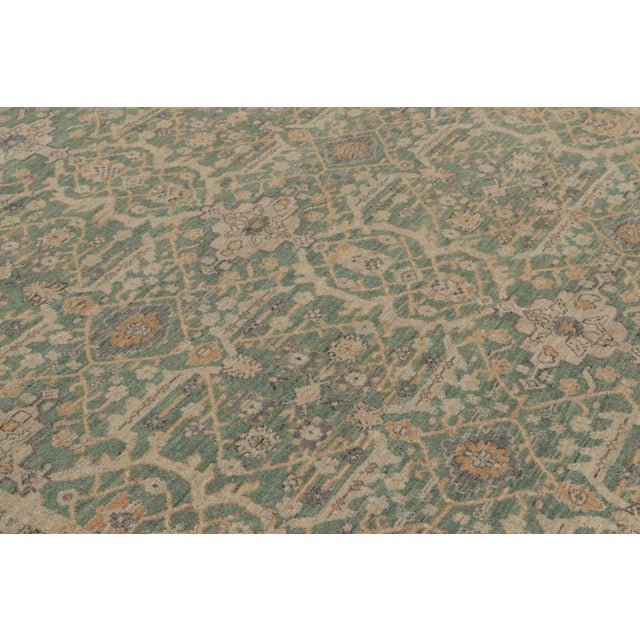 Rug & Kilim Contemporary Oushak Floral Wool Rug in Sage & Gold by Rug & Kilim, India For Sale - Image 4 of 8
