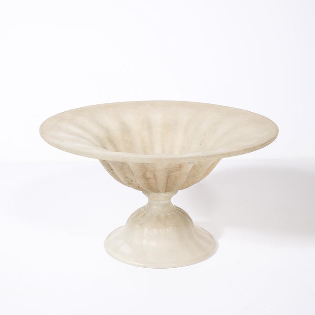 Mid-Century Hand-Blown Murano Fluted & Footed Scavo Glass Centerpiece Bowl For Sale - Image 4 of 11