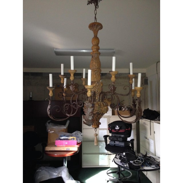 Iron & Wood Chandelier For Sale In New York - Image 6 of 7
