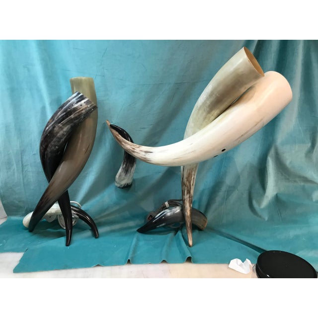Mid-Century Tall Torchiere Horn Table Lamps Pair For Sale - Image 4 of 12
