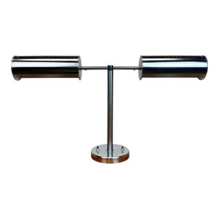 1960’s Mid Century Modern Greta Von Nessen Two-Arm Desk Lamp in Brushed Steel For Sale