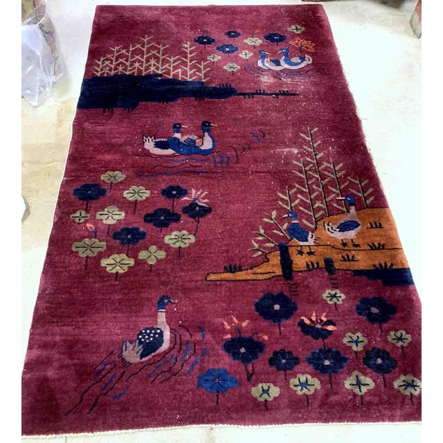 1920s Handmade Antique Art Deco Chinese Rug 4.1' X 6.5' For Sale - Image 4 of 9