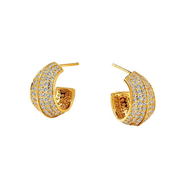 Mogul Diamond Pave Hoop Earrings, 2 Pieces For Sale