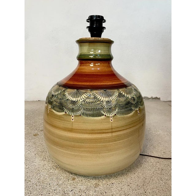 Large Handcrafted Glazed Ceramic Art Table Lamp with Wild Silk Lampshade, Germany, 1960s For Sale - Image 15 of 18