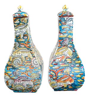 Early Ironstone Lidded Jars with Bandana Pattern from Masons, 1810-1815, Set of 2