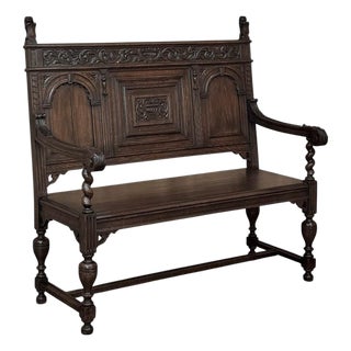 A 19th Century Dutch Carved Oak Renaissance Revival Hall Bench For Sale