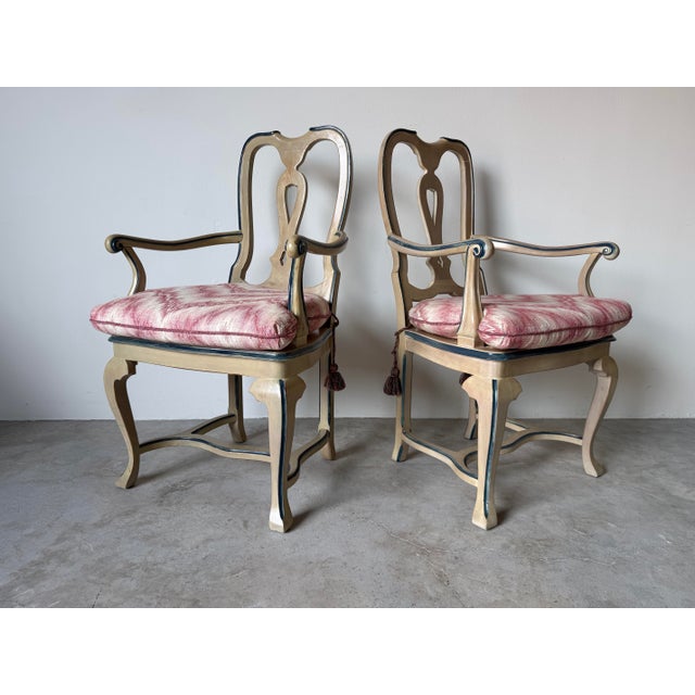 Cream 1970s Palm Beach Queen Anne–Style Carved Wood & Cane Dining Chairs — Set of 5 For Sale - Image 8 of 12