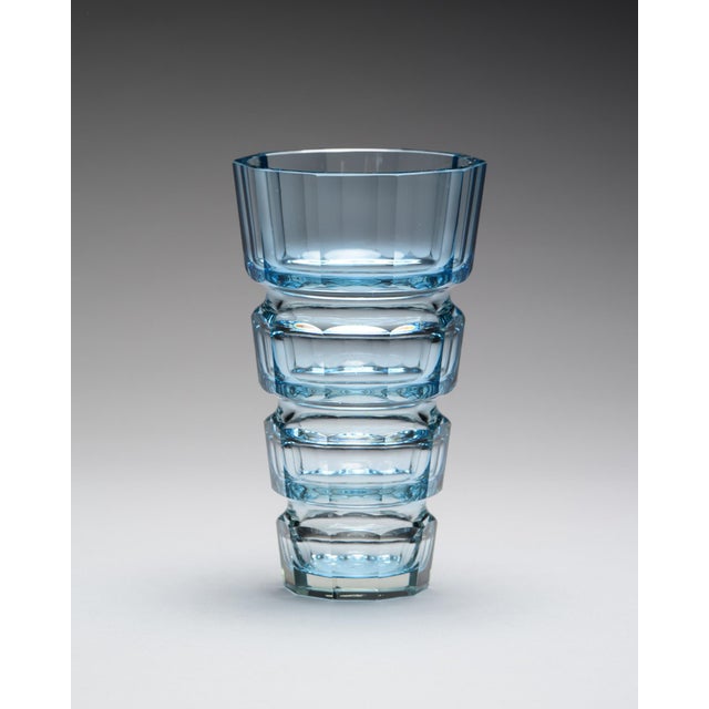 Aquamarine Crystal Vase from Moser, 1980s, in Very Good conditions. Designed 1920 to 1949 This piece has an attribution...