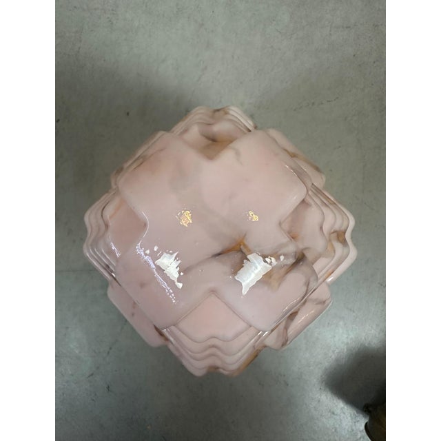 Metal Art Deco Hanging Light in Marbled Rose Opaline, 1930s For Sale - Image 7 of 11