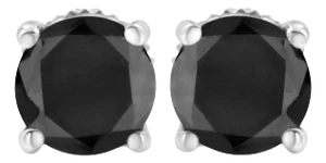 .925 Sterling Silver 2.00 Cttw Round Brilliant-Cut Black Diamond Classic 4-Prong Stud Earrings with Screw Backs