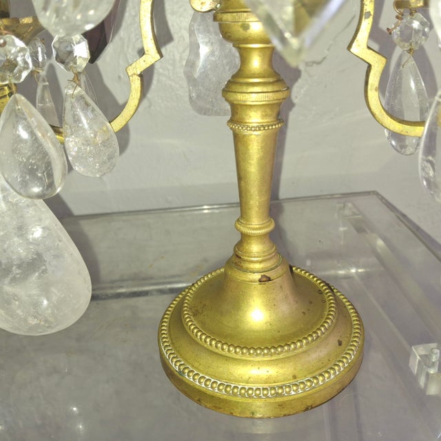 19thc Opulent French Louis XVI Rock Crystal & Bronze Table Lamps/ Girandoles a - Pair For Sale - Image 11 of 18