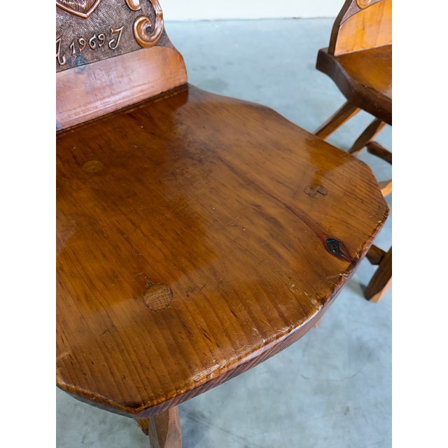 Vintage Brutalist Tyrolean Swiss Alpine Carved Pine Dining Chairs, Set of 4 For Sale - Image 9 of 12