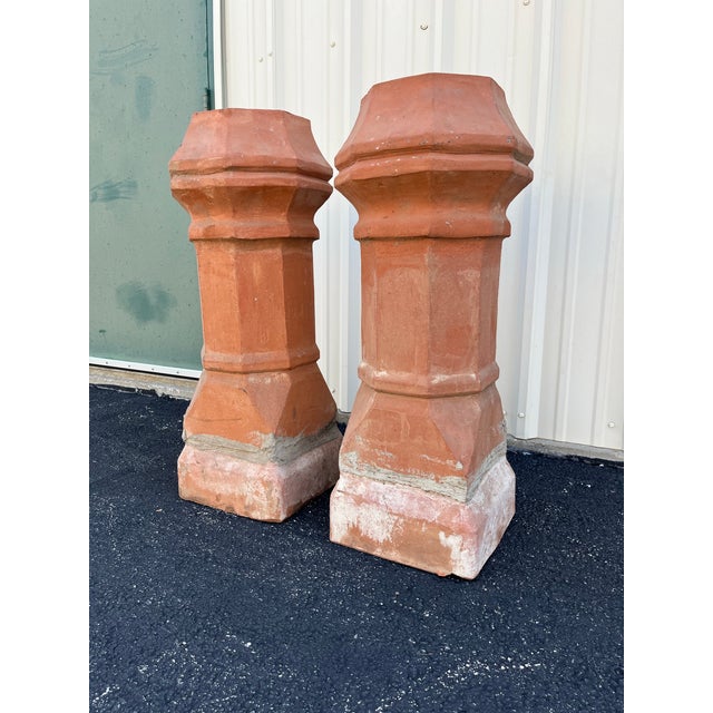 Antique Terracotta Chimney Pots- A Pair For Sale - Image 4 of 12
