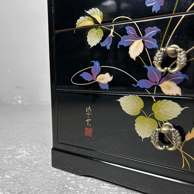 Metal Lacquered Jewelry Drawer Cabinet with Floral Decoration, Japan, 1980s For Sale - Image 7 of 8