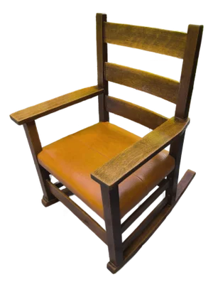 Antique Child's Solid Oak Mission Leather Rocking Chair