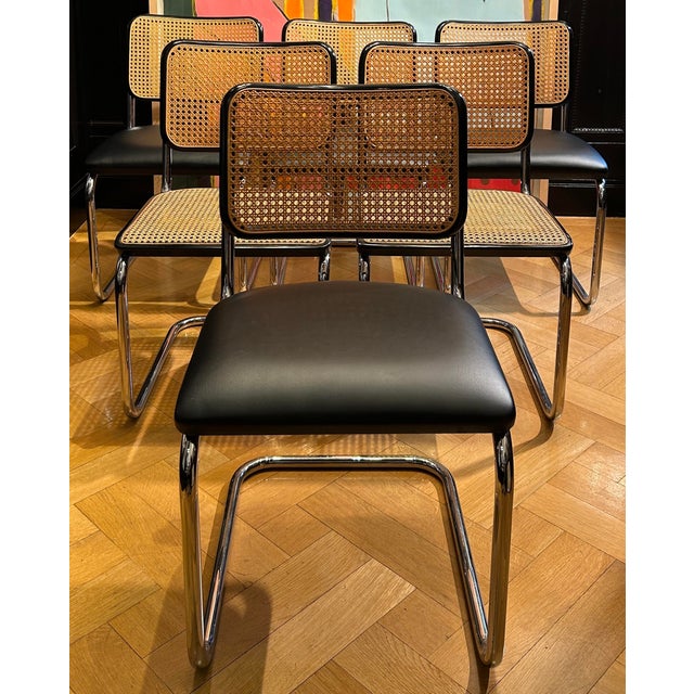Black Leather and Vienna Wickerwork S32 Cantilever Chairs by Marcel Breuer for Thonet, 1980s, Set of 6, Set of 6 For Sale - Image 15 of 15