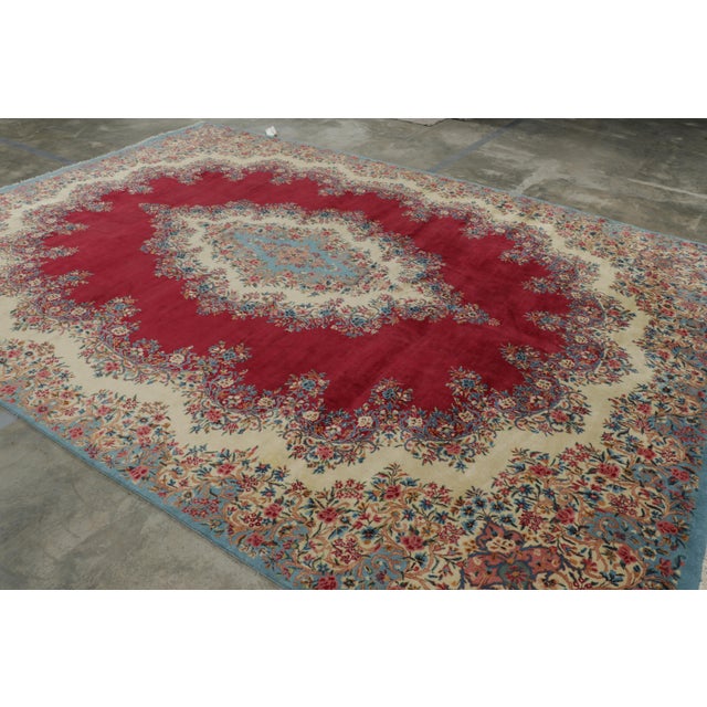 Traditional Vintage Kerman Lavar Persian Rug in Red With Medallion | Rug & Kilim For Sale - Image 3 of 10