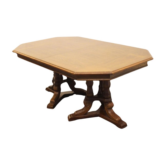 THOMASVILLE FURNITURE Kenilworth Collection Solid Oak English Tudor Style 68" Double Pedestal Dining Table 860-3 No Leaves...