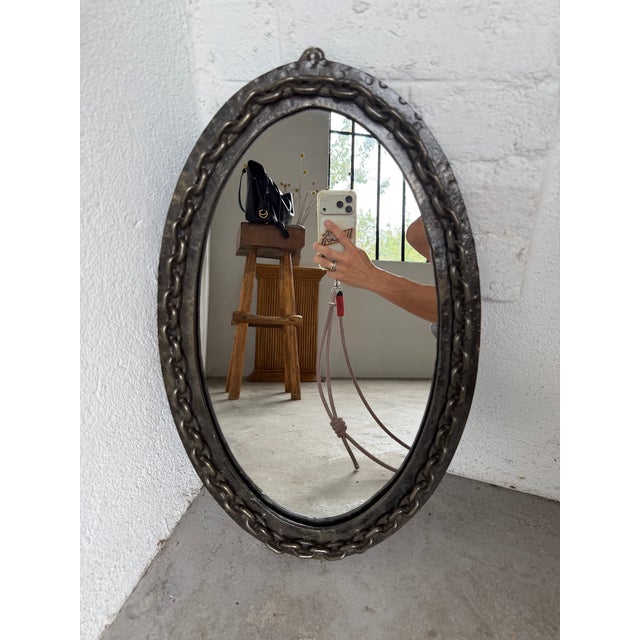 Vintage Brutalist Oval Chain Mirror, 1950 For Sale - Image 17 of 18