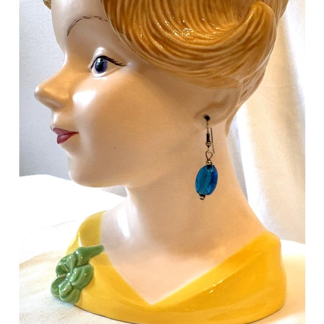 1970's Vintage Mid Century Ceramic Lady Head Vase With Dangle Earrings For Sale - Image 4 of 14