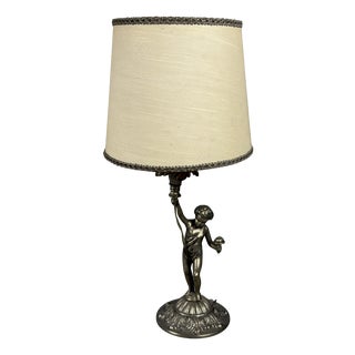 Silver-Plated Brass Cherub Table Lamp, 1960s For Sale