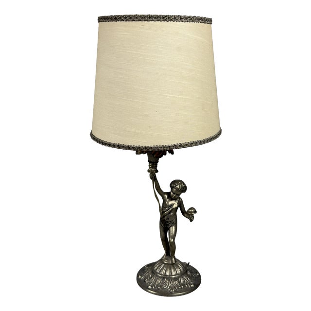 Silver-Plated Brass Cherub Table Lamp, 1960s For Sale