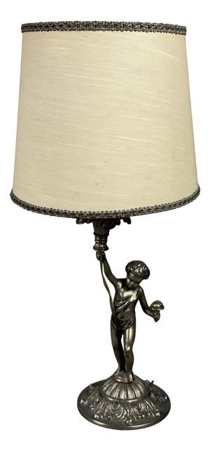Silver-Plated Brass Cherub Table Lamp, 1960s