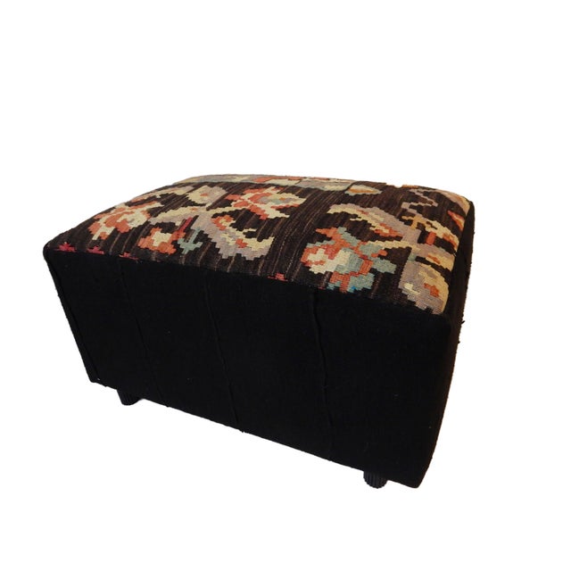 Tribal Kilim Rug & African Mud Cloth Ottoman | Chairish