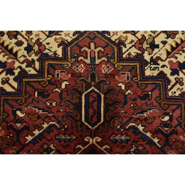 Heriz Rug 7’8” X 10’6” Red Wool Vintage Tribal Hand-Knotted Oriental Carpet For Sale - Image 9 of 15