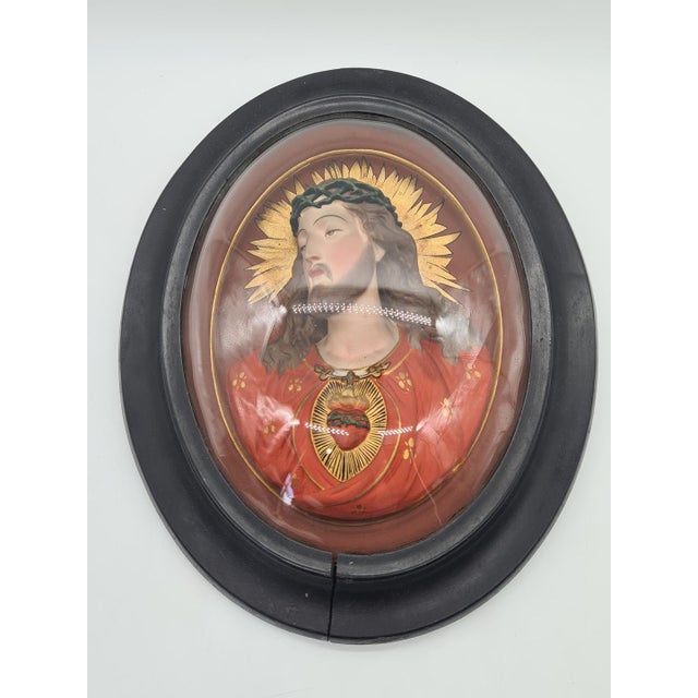 Antique Relief of the Sacred Heart of Jesus Under Domed Glass, 1890s For Sale - Image 4 of 15