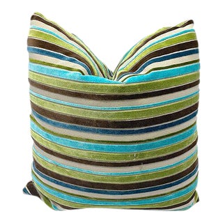 Vintage Green, Brown, Cream, Teal Velvet Pillow For Sale