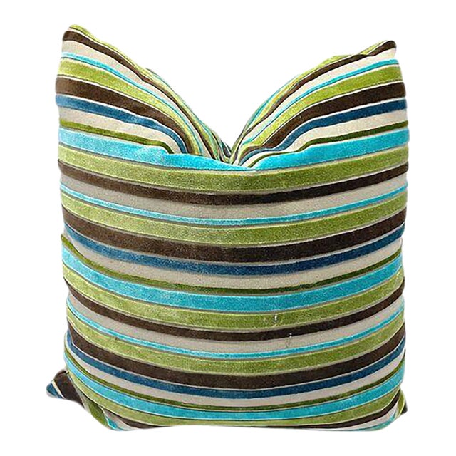 Vintage Green, Brown, Cream, Teal Velvet Pillow For Sale