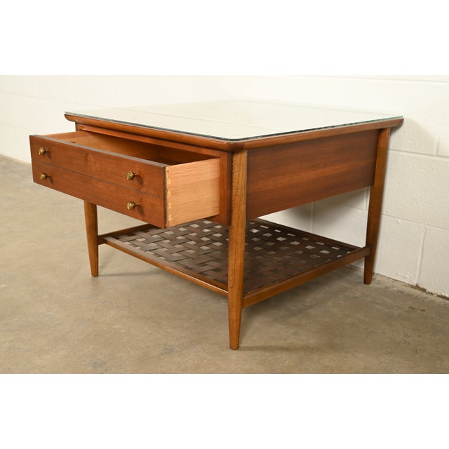 Paul McCobb Style Mid-Century Modern Walnut and Woven Shelf End Table by Lane, Circa 1960s For Sale - Image 10 of 17
