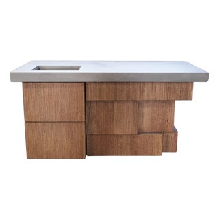Mass Concrete and Oak Kitchen Island by Baka Studio For Sale