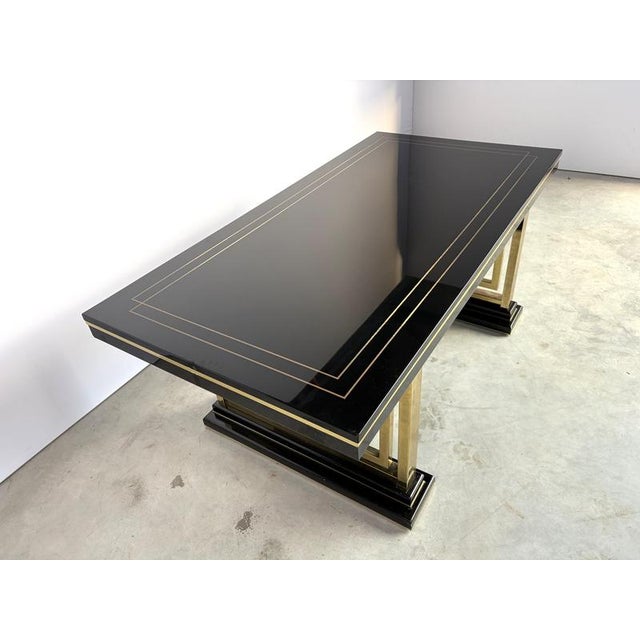 Vintage Lacquer and Brass Dining Table, 1970s For Sale - Image 6 of 12