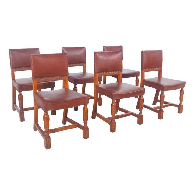 Chairs with Brown Leather Backs and Seats, Set of 6 For Sale - Image 11 of 11